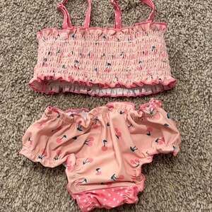 Only Girls Pink Cherry and Polka Dot Ruffle Bikini Set, Size 4T
